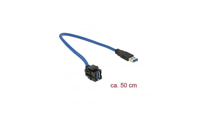Keystone moodul: USB 3.0 A F / M, must 250° nurgaga, kaabli pikkus 0.5m