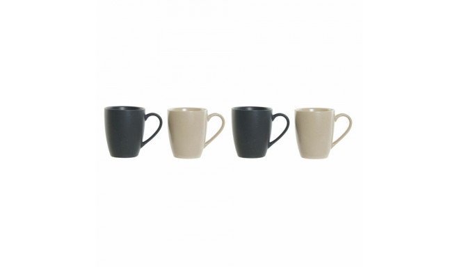 Set of Mugs DKD Home Decor Beige Dark grey Rubber wood Stoneware 300 ml 19 x 13 x 31 cm (4 Pieces)