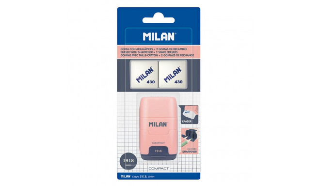 Eraser and Pencil Sharpener Set Milan Afilaborra Compact Serie 1918 Double Pink