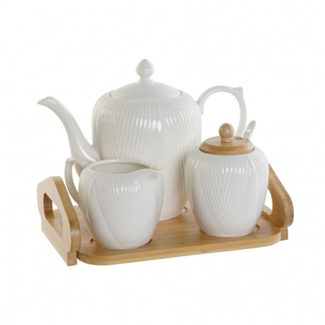 Teapot DKD Home Decor White Natural Bamboo Porcelain