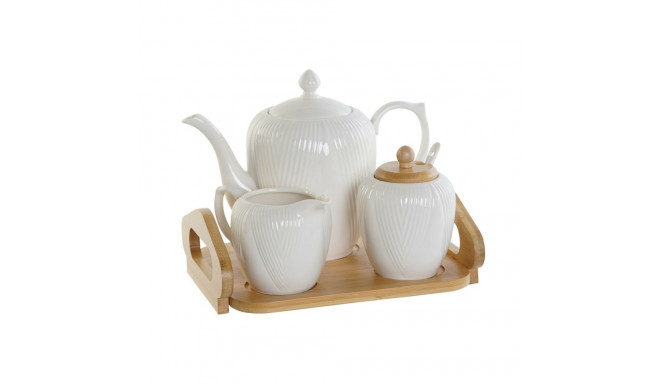 Tējkanna DKD Home Decor Balts Dabisks Bambuss Porcelāns