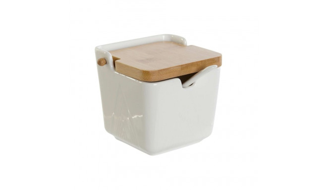 Сахарница DKD Home Decor Белый Натуральный Бамбук Фарфор 10,5 x 9 x 9 cm