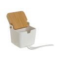 Сахарница DKD Home Decor Белый Натуральный Бамбук Фарфор 10,5 x 9 x 9 cm
