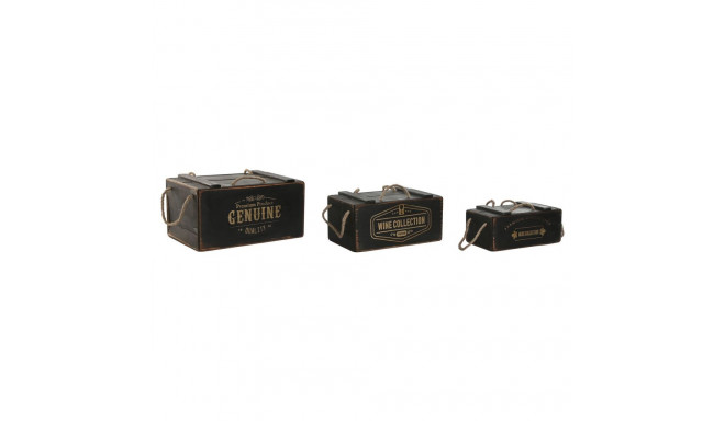Storage boxes Home ESPRIT Black Fir wood 38 x 24 x 20 cm 3 Pieces