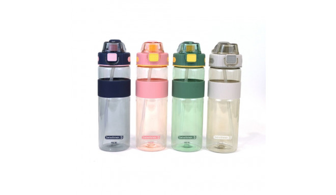 Bottle with Lid and Straw Bewinner Multicolour Transparent 900 ml