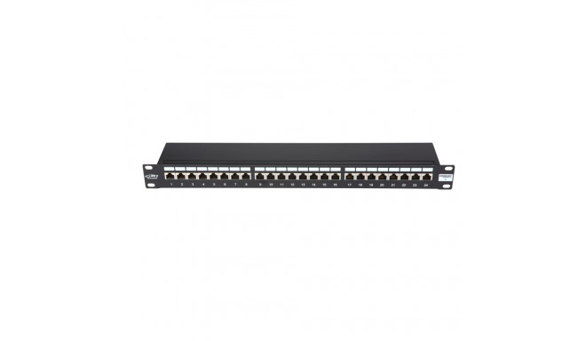 19´´ Patch Panel, 24xRJ45, shielded, Cat6, 1U, black, cable organizer