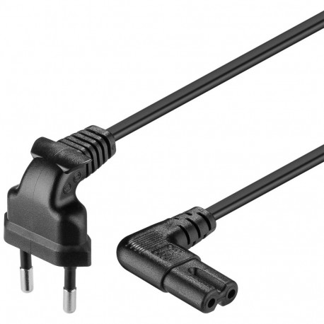 220V Toitekaabel 1.0m, must, CEE 7/16 - C7, mõlemad otsad nurgaga