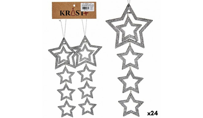 Jõuludekoratsioonide komplekt Hõbedane Plastmass Läige Täht 19 x 0,2 x 23 cm (24 Ühikut)