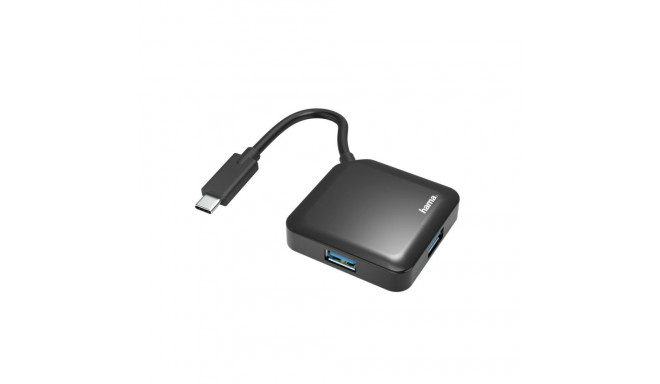 USB-Hub Hama USB3 Type-C pistik - 4 porti USB3, USB-C toitega, must, Win 10/8/7, MacOS 10.8