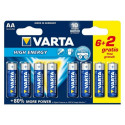 Leelispatarei Varta LR6 AA 1,5V High Energy (8 pcs)