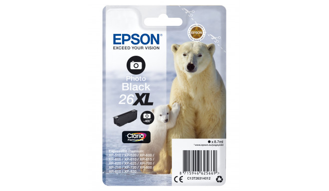 Epson Polar bear Singlepack Photo Black 26XL Claria Premium Ink