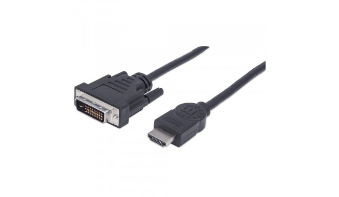 Manhattan HDMI to DVI-D 24+1 Cable, 1.8m, Male to Male, Black, Equivalent to HDMIDVIMM6, Dual Link, 