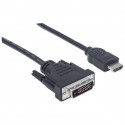 Manhattan HDMI to DVI-D 24+1 Cable, 1.8m, Male to Male, Black, Equivalent to HDMIDVIMM6, Dual Link, 