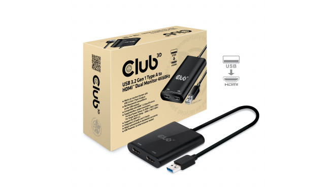 CLUB3D USB A to HDMI™ 2.0 Dual Monitor 4K 60Hz