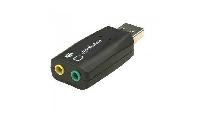 Manhattan USB-A Sound Adapter, USB-A to 3.5mm Mic-in and Audio-Out ports, 480 Mbps (USB 2.0), suppor