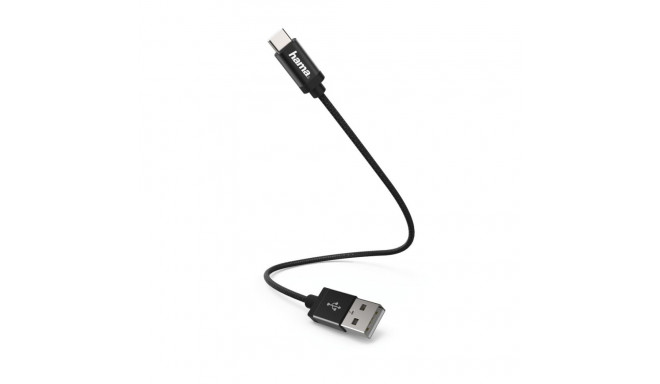 USB-kaabel USB-C USB-A 0.2m Hama USB-C Adapter Cable , tekstiilkate, USB2.0 max 480Mbps, must, 5V ma