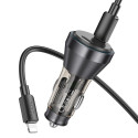 HOCO car charger 2 x Type C with digital display + cable Type C to Lightning PD QC3.0 3A 60W transpa