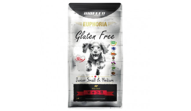 BIOFEED Euphoria gluteenivaba junior väikestele ja keskmistele veiselihaga kuiv koeratoit 12kg
