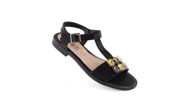 Comfortable sandals with zircons S.Barski W OLI261A, black (36)