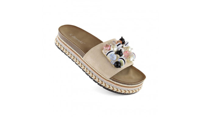 S.Barski W OLI260 beige platform flip-flops with beads (38)