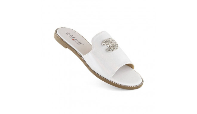 Comfortable flip-flops with zircons S.Barski W OLI258B white (36)