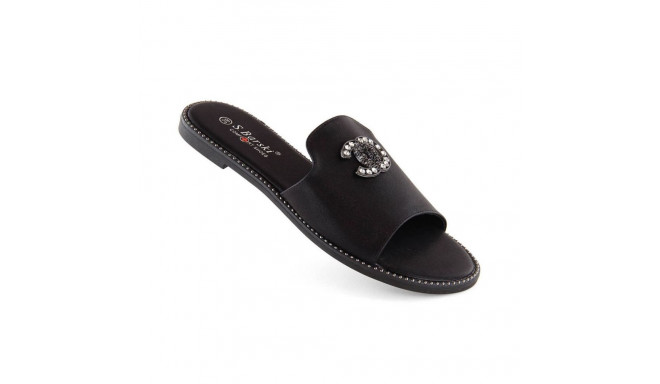 Comfortable flip-flops with rhinestones S.Barski W OLI258A, black (37)