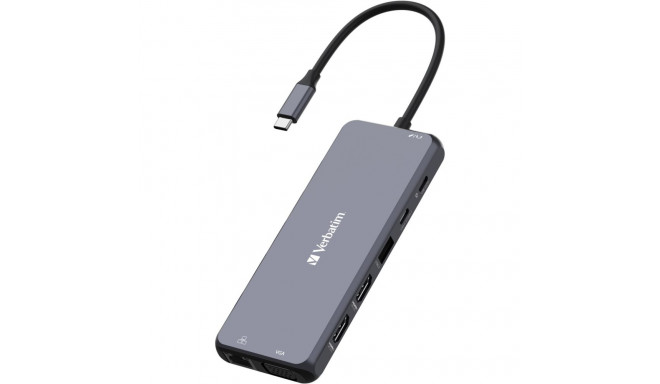 Verbatim USB-C Pro multiport hub CMH-14, 14 port, docking station (grey, 2x HDMI, VGA, RJ-45, 5x USB
