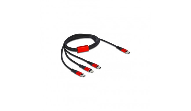 DeLOCK USB charging cable, USB-C plug > Micro-USB + USB-C + Lightning plug (black/red, 1 meter, slee