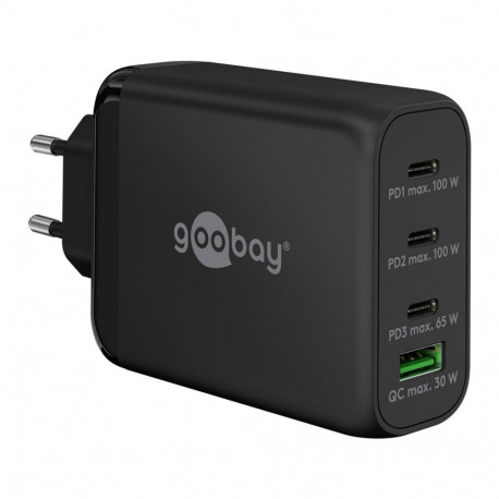 mitmeportiline kiirlaadija 100W 1x USB-A QC 3x USB-C PD GaN-tehnoloogia, must