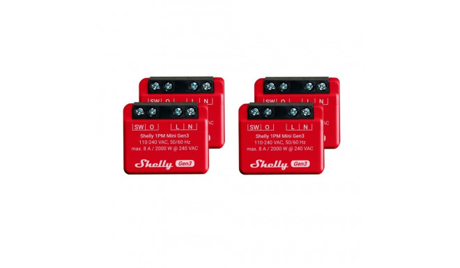 Shelly Plus 1 PM Mini Gen3 Economy Pack, Relay (Red, Pack of 4)