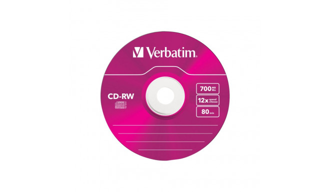 VERBATIM CD-RW 80 min. / 700 MB 8-12x 5-pack slim jewelcase DataLife Plus Colour