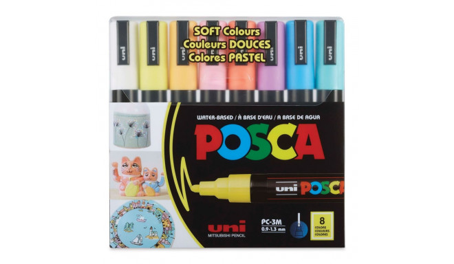 Marker UNI Posca PC3M, pastellvärvid 8tk, 0,9-1,3mm