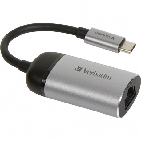 Verbatim USB 3.2 Gen 1 adapter, USB-C male > RJ-45 female (silver/black, 10cm, Gigabit LAN 10/100/1,