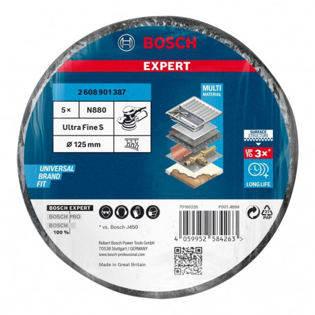 Expert Vliesscheibe N880 Ultrafein, Ø 125mm (grau, 5 Stück, für Exzenterschleifer)