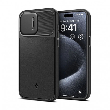 Kaitseümbris Optik Armor MagFit, Apple iPhone 15 Pro, must, kaamera kattega, MagSafe, Spigen