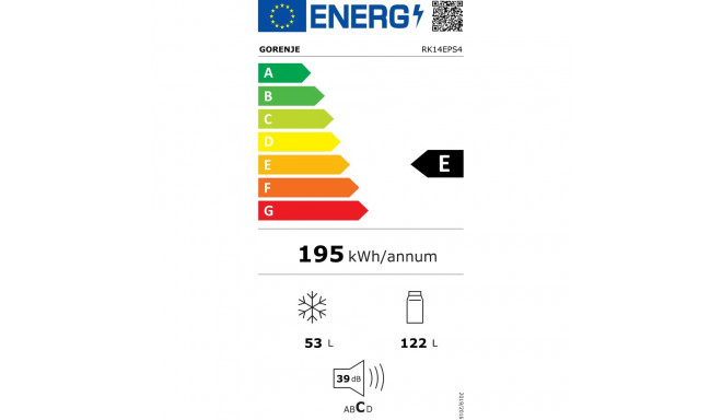 Gorenje külmik RK14EPS4 energiatõhususe klass E, eraldiseisev, kombikülmik, kõrgus 143 cm, külmiku m