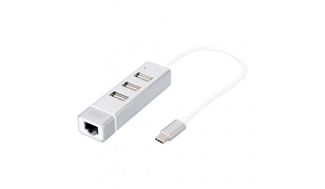 Digitus USB Type-C 3-portiline ja kiire Ethernet LAN adapter DA-70253