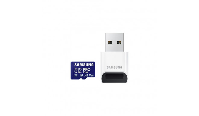Samsung | PRO Plus microSD Card with USB Adapter | 512 GB | MicroSDXC | Flash memory class U3, V30, 
