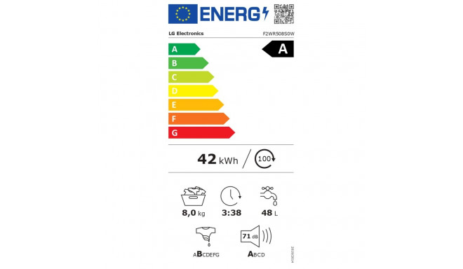 LG | Washing Machine | F2WR508S0W | Energy efficiency class A-10% | Front loading | Washing capacity
