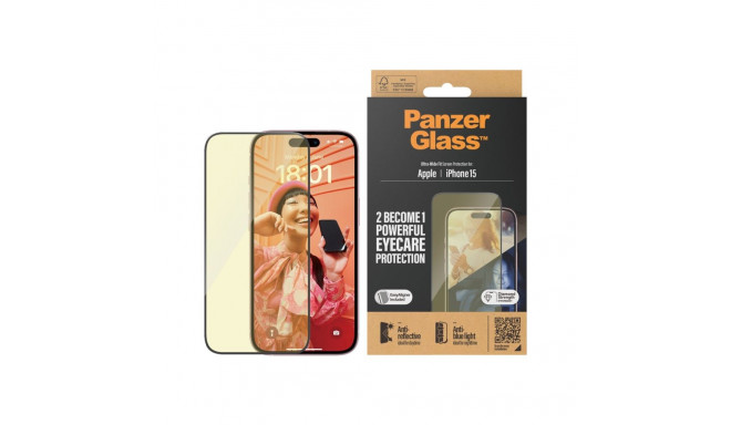 PanzerGlass | Screen protector | Apple | iPhone 15 | Glass | Clear | Ultra-Wide Fit; Easy installati