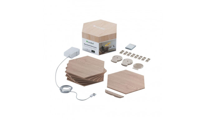 Nanoleaf | Elements Wood Look Hexagons Starter Kit (7 panels) | Cool White + Warm White