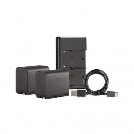 Westcott NP F970 Dual Battery Pack with Charger (2 pack L Series 7.4V 6600mAh 48.8Wh)