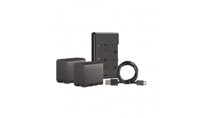 Westcott NP F970 Dual Battery Pack with Charger (2 pack L Series 7.4V 6600mAh 48.8Wh)