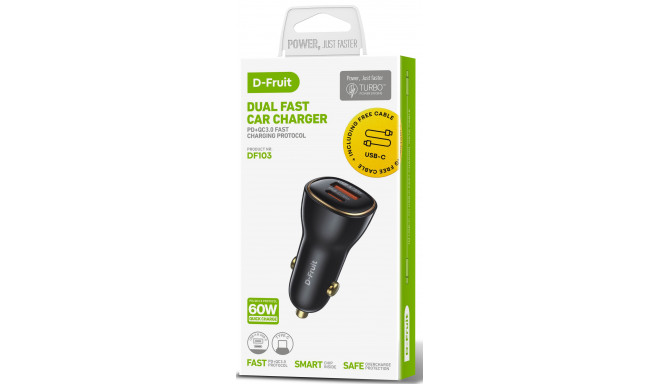 D-Fruit car charger USB-A/USB-C 60W DF103