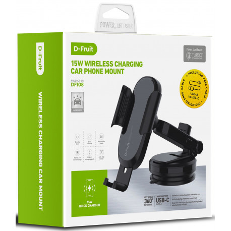 D-Fruit telefonihoidik autosse + QI juhtmevaba laadija (DF108)