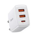 Baseus Kompaktní rychlá nabíječka 2x USB / USB Typ C 30W 3A Power Delivery Quick Charge bílá (CCXJ-E