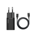 Wall Quick Charger Super Si 25W USB-C QC3.0 PD with USB-C 1m Cable, Black