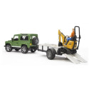 BRUDER Land Rover trailer excavator and worker, 2593