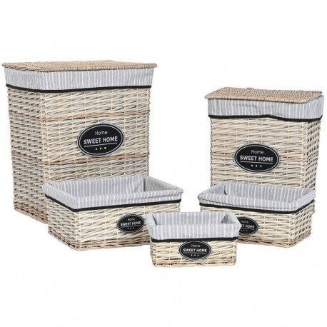 Laundry basket Home ESPRIT White Brown Black Grey Natural wicker Shabby Chic 47 x 35 x 55 cm 5 Piece