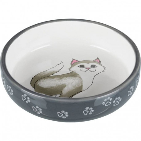 Cat bowl for short-nosed breeds, ceramic, 0.3 l/ø 15 cm, grey/white, Trixie